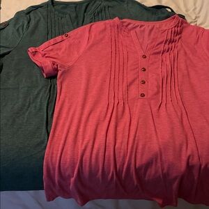 Pink and Teal Women's Button-Front Tops